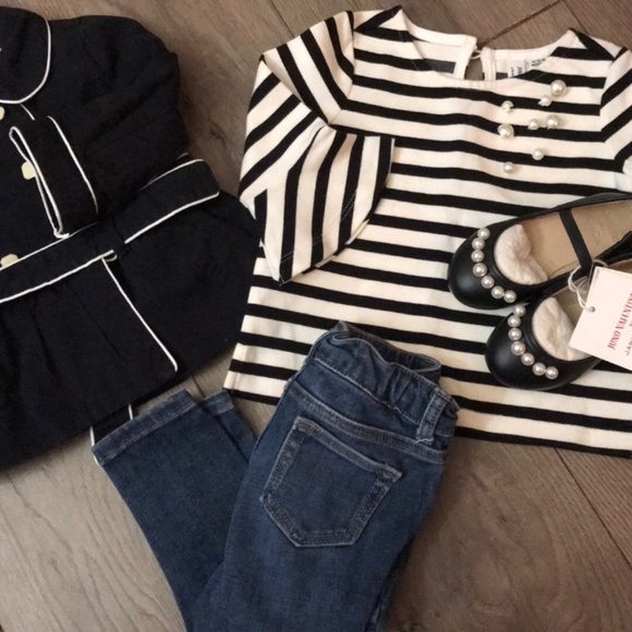 Janie and Jack Coat, Jeans, Juno Pearl Top  and Shoes size 12-18 months - Picture 2 of 3